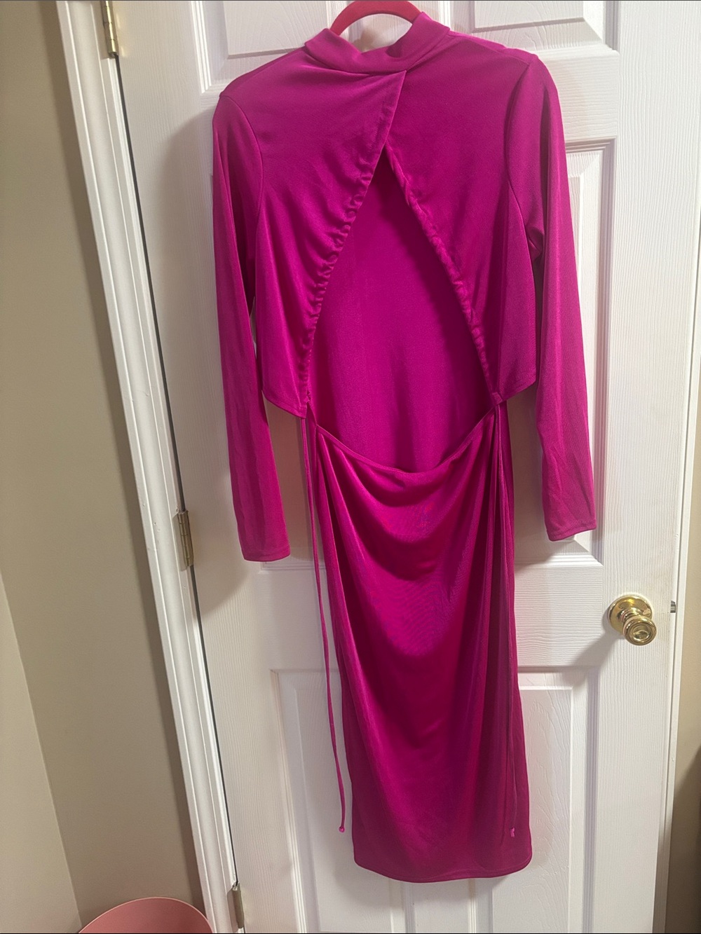 Fuchsia Open-Back Draped Midi Dress